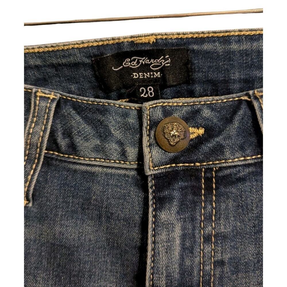 Ed Hardy Women's Embroidered New York City Eagle Slim Flare Jeans Size 28 G - Picture 4 of 7